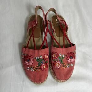 Kanna Coral Suede Embroidered Floral Spadrilles Slingback, made Spain size EU39